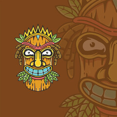 tiki mask illustration for logo and tshirt design 00