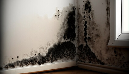 black dangerous mold on the wall. Generative AI