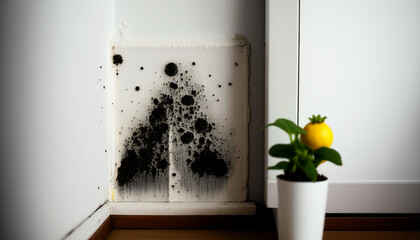 black dangerous mold on the wall. Generative AI