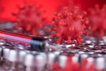 Close up medical syringe with a vaccine