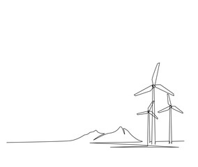 Continuous one line drawing of wind turbines eco energy. simple wind turbines outline vector illustration.