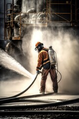 Idustrial workers at petrochemical and offshore site, made with generated ai