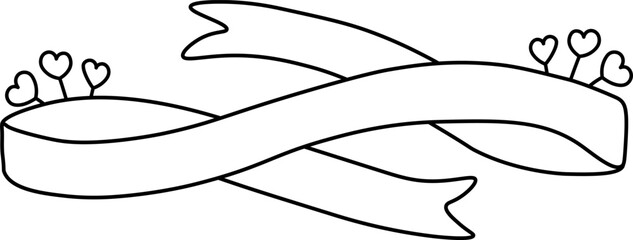 Ribbon with flowers line art 