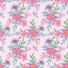 Colorful hand draw flowers seamless pattern. Can be used for fabric textile wallpaper.