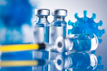 Close up medical syringe with a vaccine