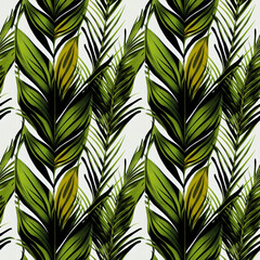 Summer seamless pattern with tropical exotic leaves. Generative AI art.