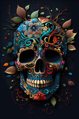 Obraz na płótnie Canvas Boho Skull Colorful Skulls with Intricate Patterns and Flowers - Retro Style Artwork Skull PNG | AI Generated 