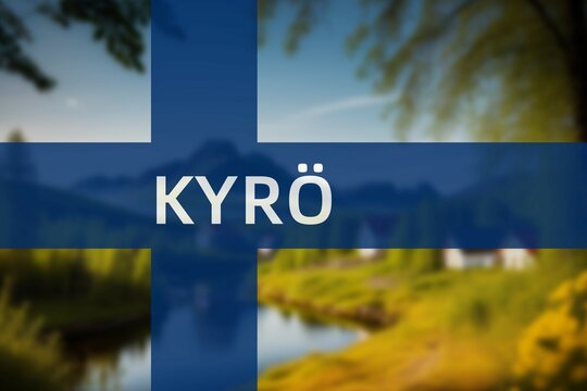 Kyr&ouml;: Ortsname der finischen Stadt Kyr&ouml; in der Region Varsinais-Suomi auf der finnischen Flagge