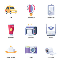 A Bundle of Lodging Icons in a Flat Style

