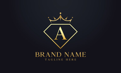 Diamond crown logo. Luxury queen logo for jewelry with letters