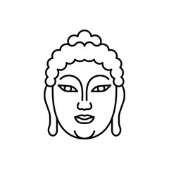 Buddha head icon. Black vector illustration isolated on white background for design, logo, sticker, label, print.