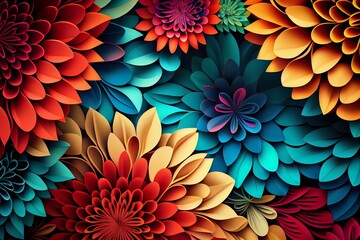 Modern Colorful Flower Wallpaper Background Pattern Design. Generative AI