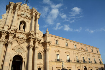 Syracuse is the city in Sicily where Archimedes was born. The white marble Cathedral in Baroque style is in the peninsula of Ortigia which is the ancient centre.