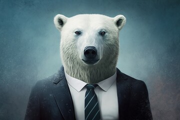 Portrait of a polar bear dressed in a formal business suit, generative ai	