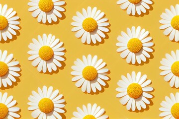 Seamless Spring Pattern With Simple Daisy On Clear Transparence Background. Daisy Flower Seamless Pattern On Yellow Background Vector Design. Generative AI