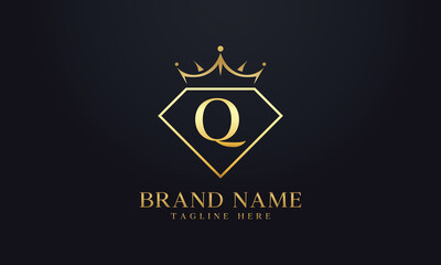 Diamond crown logo. Luxury queen logo for jewelry with letters