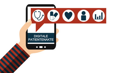 Digitale Patientenakte mit Gesundheitsdaten auf dem Smartphone - obrazy, fototapety, plakaty