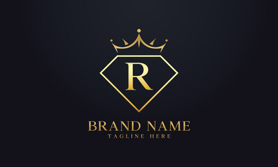 Diamond crown logo. Luxury queen logo for jewelry with letters