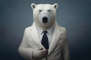 Portrait of a polar bear dressed in a formal business suit, generative ai	