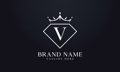 Diamond crown logo. Luxury queen logo for jewelry with letters