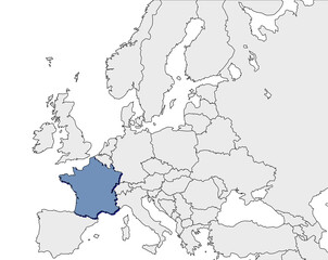 Europe continent with France detail flat map. Europe countries outlines. Europe. Transparent background
