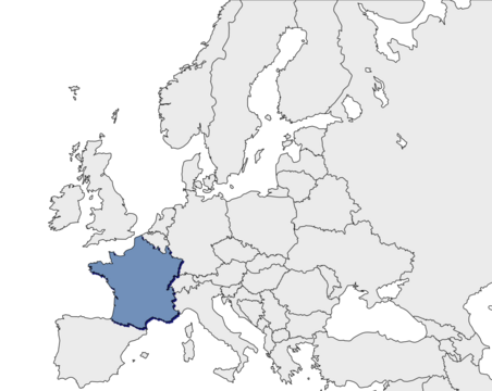 Europe continent with France detail flat map. Europe countries outlines. Europe. Transparent background