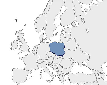 Fototapeta Europe continent with Poland detail flat map. Europe countries outlines. Europe. Transparent background