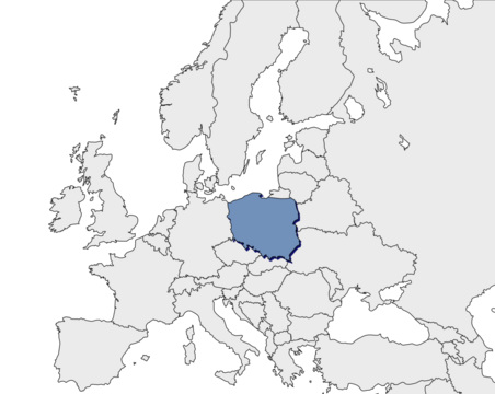 Europe continent with Poland detail flat map. Europe countries outlines. Europe. Transparent background