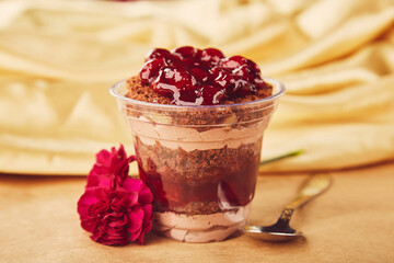 Dreamy Escapism Dessert - Natural sugar free, vegan, healthy layered dessert with fresh cherry