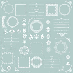 Vintage set of vector horizontal, square and round elements. Elements for backgrounds and frames. Classic patterns. Set of vintage patterns