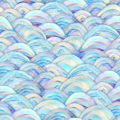 Sea waves magic blue teal turquoise purple seamless pattern