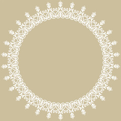 Oriental vector round frame with arabesques and floral elements. Floral golden and white border with vintage pattern