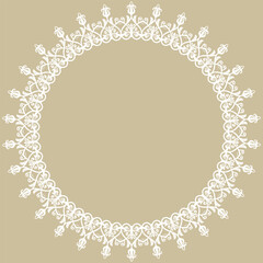 Oriental vector round frame with arabesques and floral elements. Floral golden and white border with vintage pattern