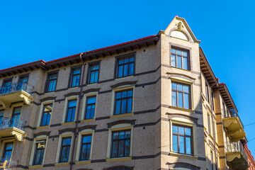 Fototapeta premium Gothenburg, Sweden - April 6, 2020: Beautiful exterior of a vintage luxury Swedish apartment building