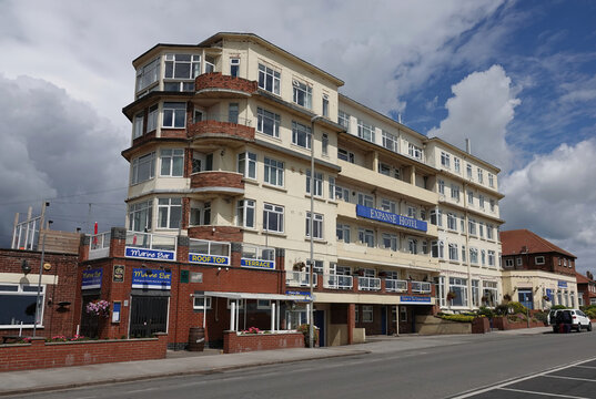 Bridlington, UK - July 3, 2022: The Expanse Hotel on the seafront in the coastal resort of Bridlington, East Riding of Yorkshire, England, UK. 