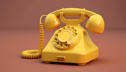 A vintage yellow telephone on a yellow pink background.