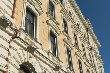 Beautiful exterior of a vintage luxury Swedish apartment building