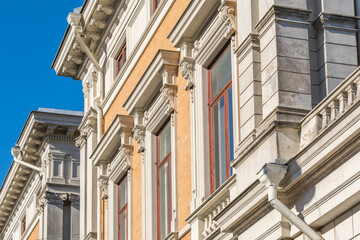 Beautiful exterior of a vintage luxury Swedish apartment building