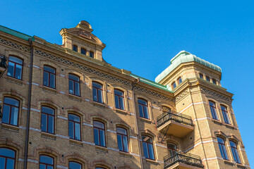 Beautiful exterior of a vintage luxury Swedish apartment building