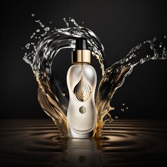 Cosmetic product with splash decoration. Solid background. Generative AI