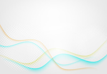 Multicolored wavy lines on a white background with a halftone effect