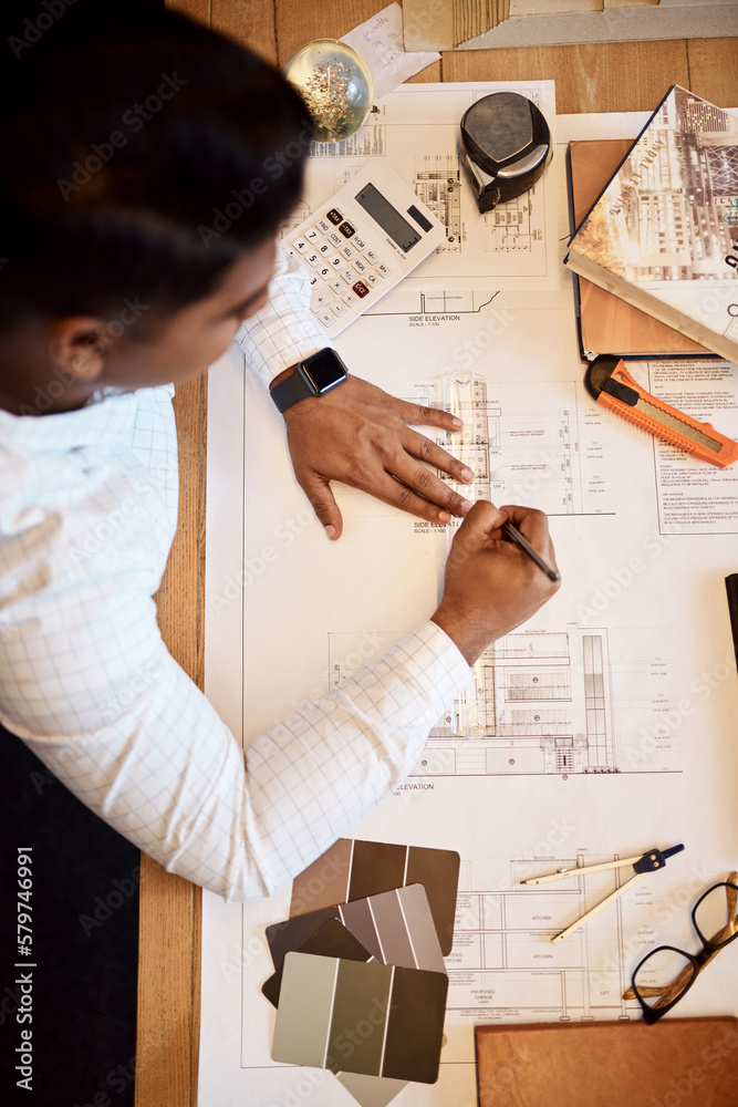 Aufkleber With precision comes perfection. High angle shot of an architect using a ruler to draw a building plan.