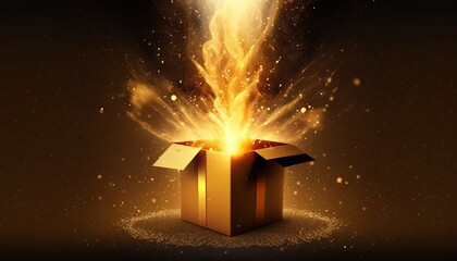 Gift box confetti explosion. Magic open surprise gift box package decoration