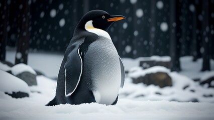 Image of a penguin in the snow, generative AI
