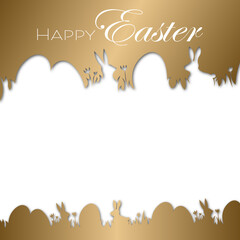 Happy Easter frame, GOLD happy easter, Rabbit, Egg