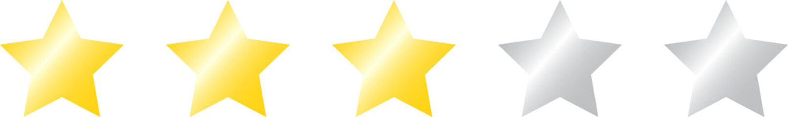 Three star review rating.  Website product review stars. Rating Stars. 3 stars customer product rating.  Flat icon for apps and site