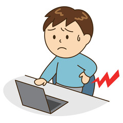 デスクワークで腰痛になった若い男性