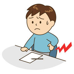 腰痛になり座るのが辛そうな若い男性