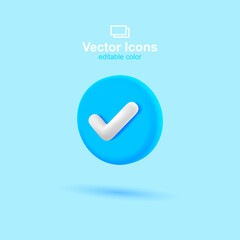 Fototapeta na wymiar 3d vector icon. Social media set. Tick icon. Check symbol. 