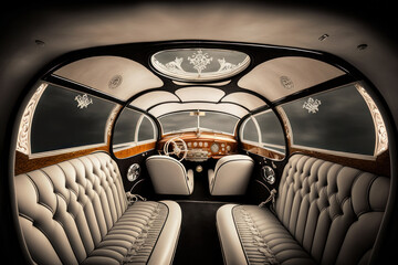 interior of luxury limousine car with leather seats. generative ai - obrazy, fototapety, plakaty